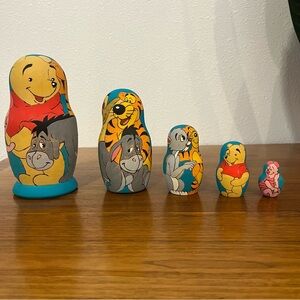Artist Signed Winnie The Pooh Hand Carved Russian Nesting Dolls